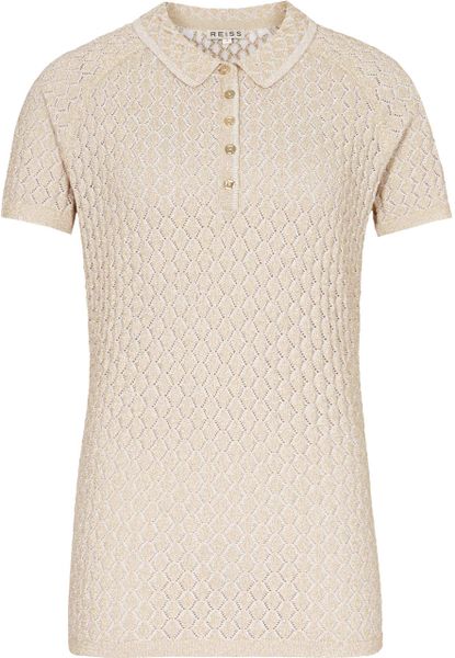 Reiss Logan Knitted Polo Top in Beige (LUX WHITE/GOLD METALLIC) | Lyst