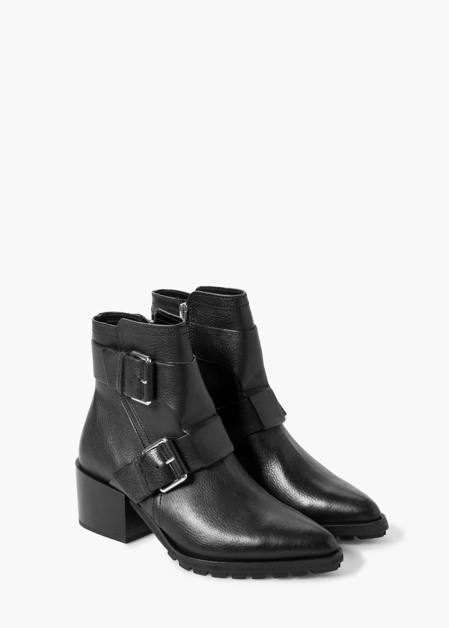 Lyst - Mango Buckle Leather Ankle Boots in Black