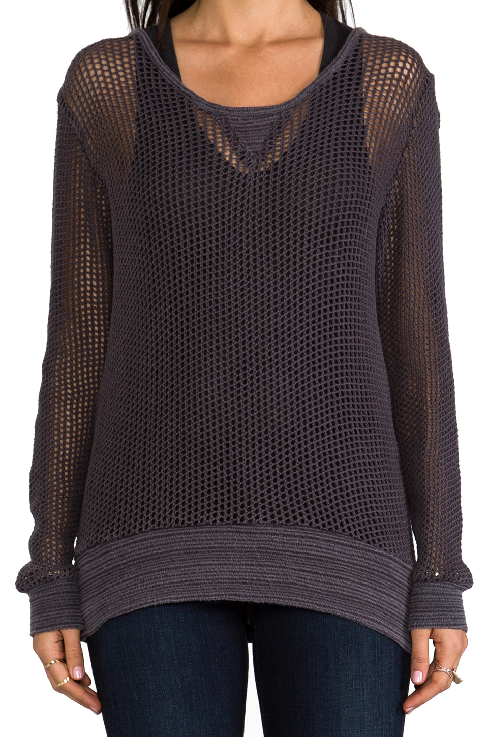 Lyst - Monrow Cotton Mesh Sweater in Charcoal in Gray