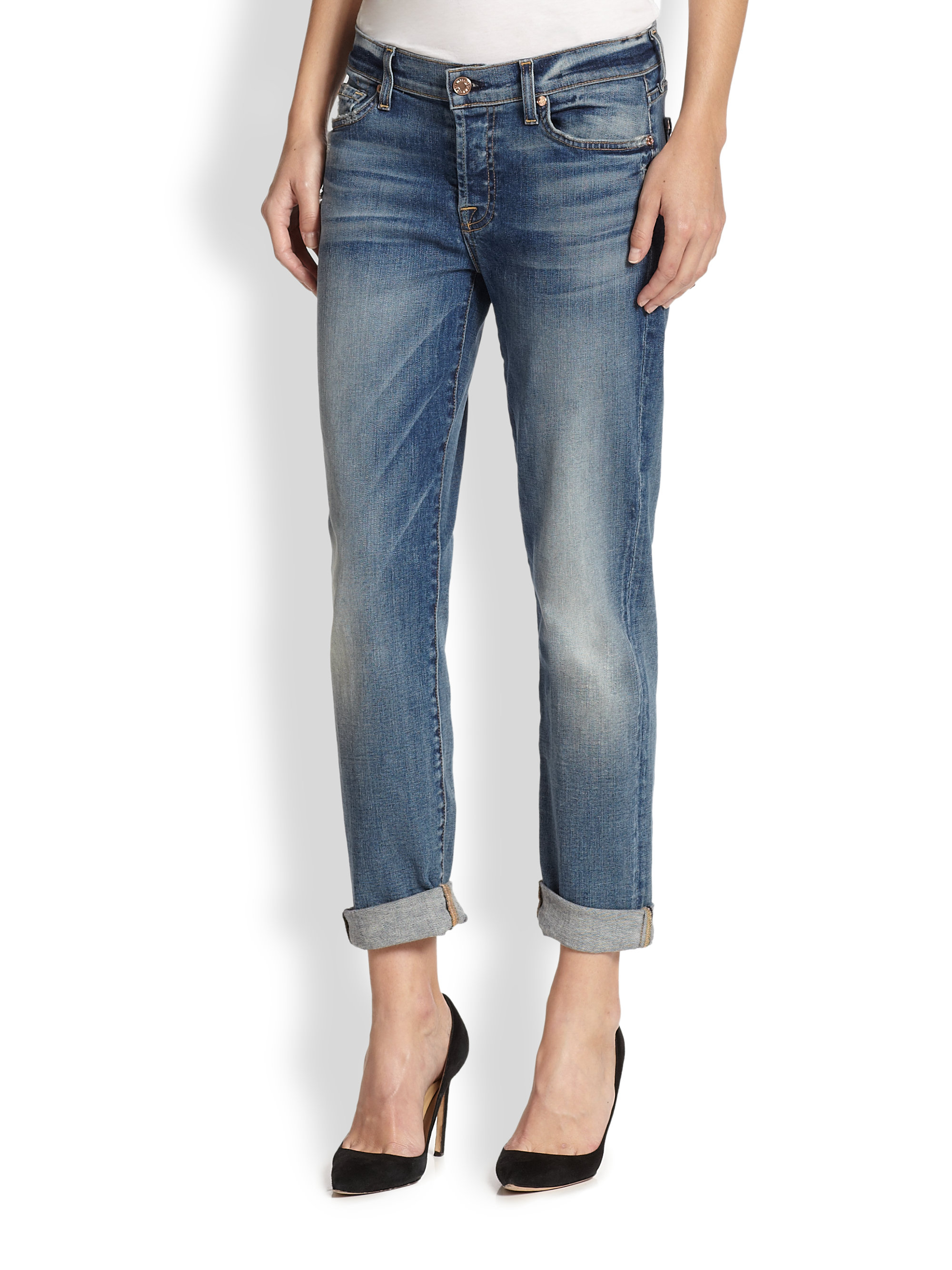 7 For All Mankind Josefina Slim Boyfriend Jeans in Blue (ABSOLUTE ...