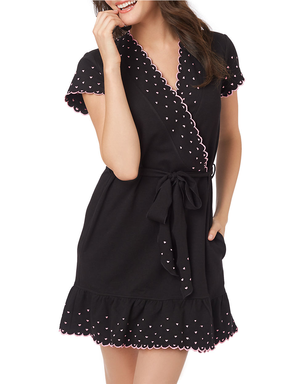 Lyst - Betsey Johnson Heart Embroidered French Terry Robe in Black