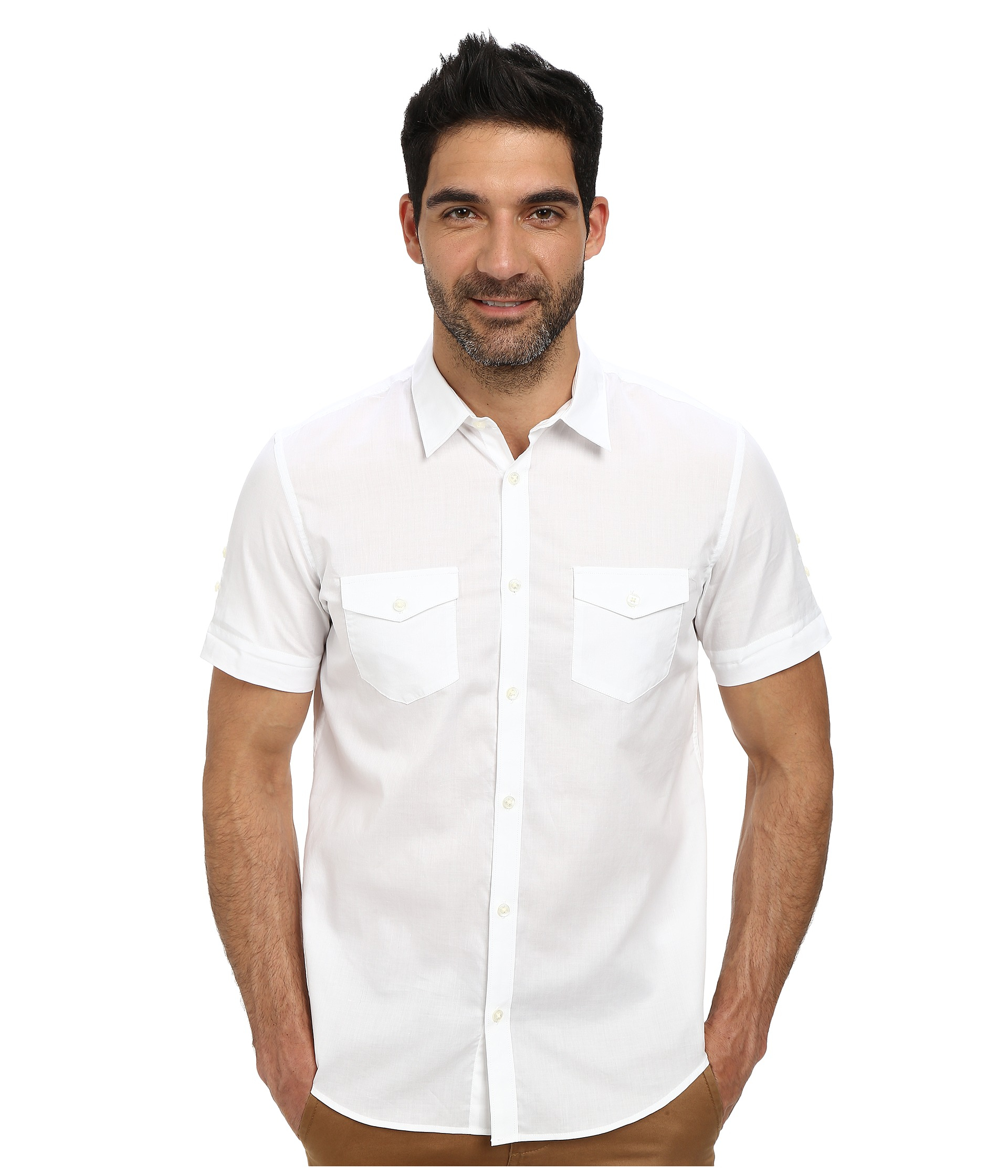 Calvin klein Twill Short Sleeve Woven Shirt in White for Men | Lyst