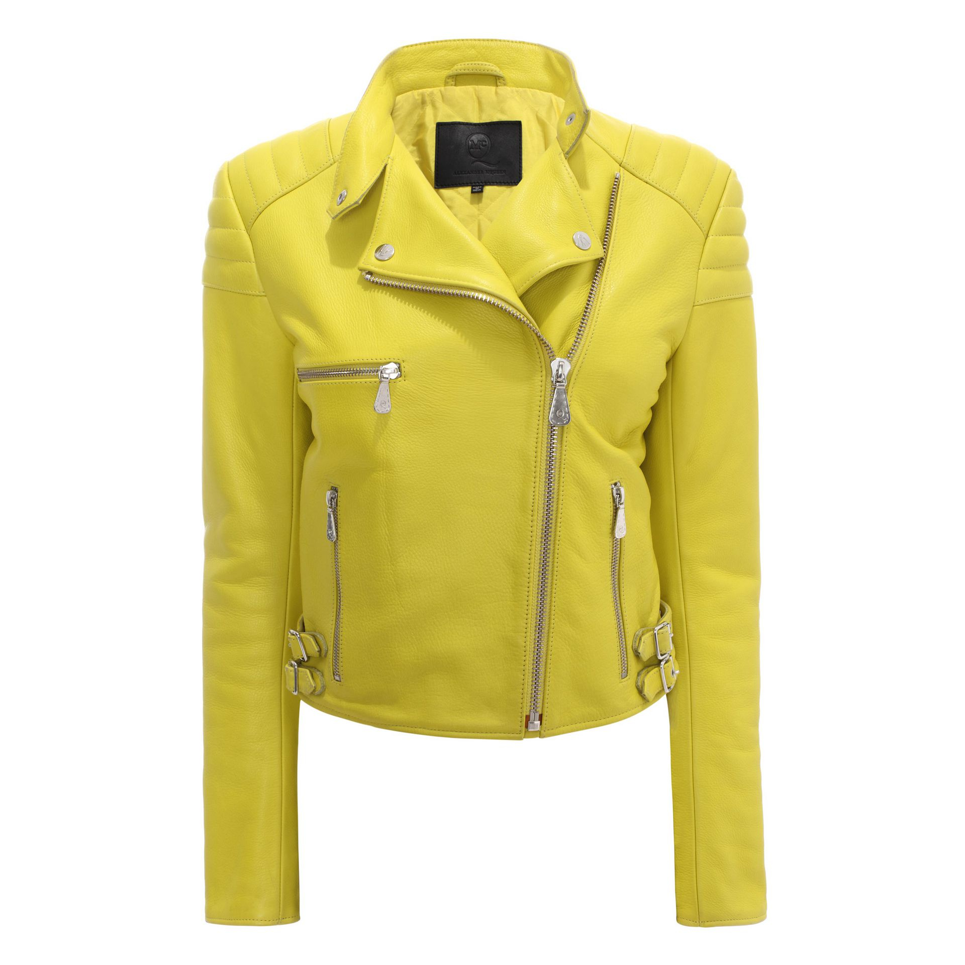Lyst - Mcq Creased Leather Biker Jacket in Yellow