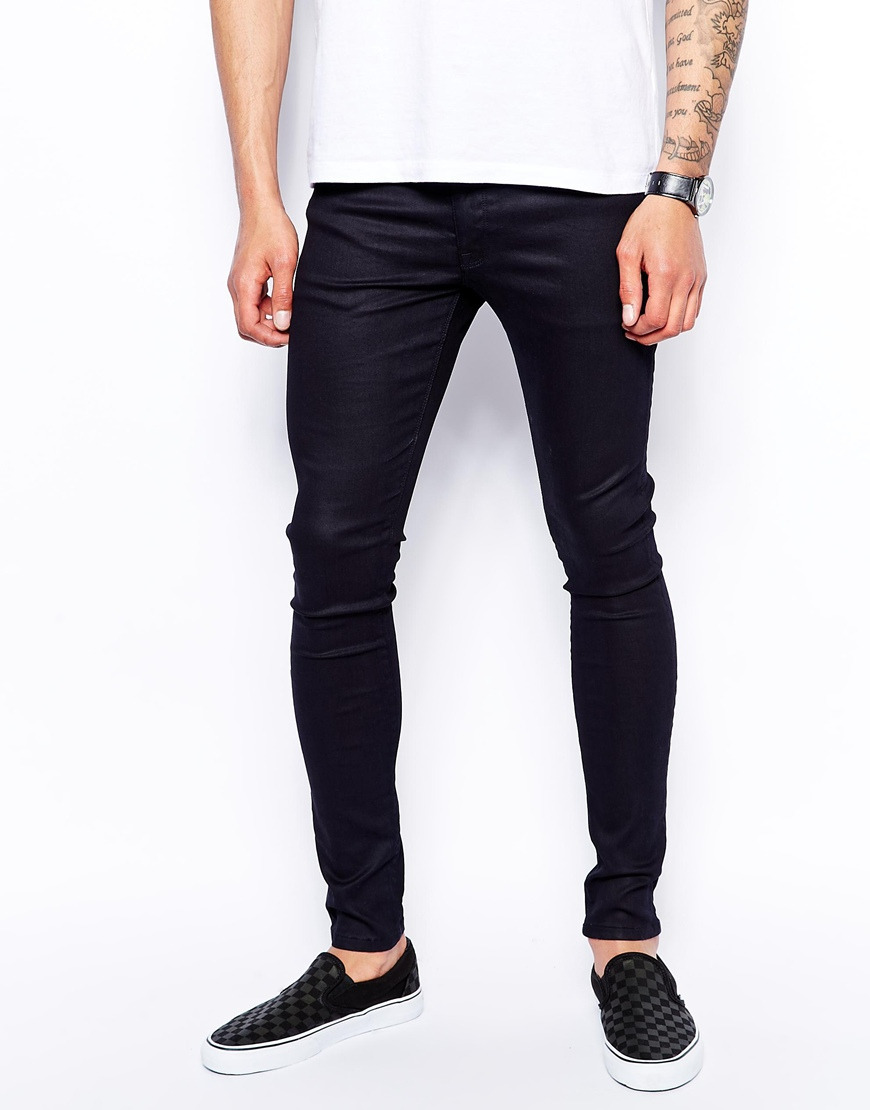 Asos Extreme Super Skinny Jeans In Coated Black in Black for Men | Lyst