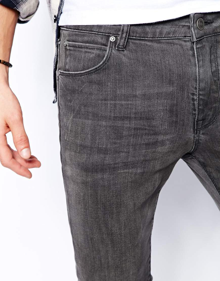 Lyst - Asos Cropped Super Skinny Jeans In Dark Grey Wash in Gray for Men