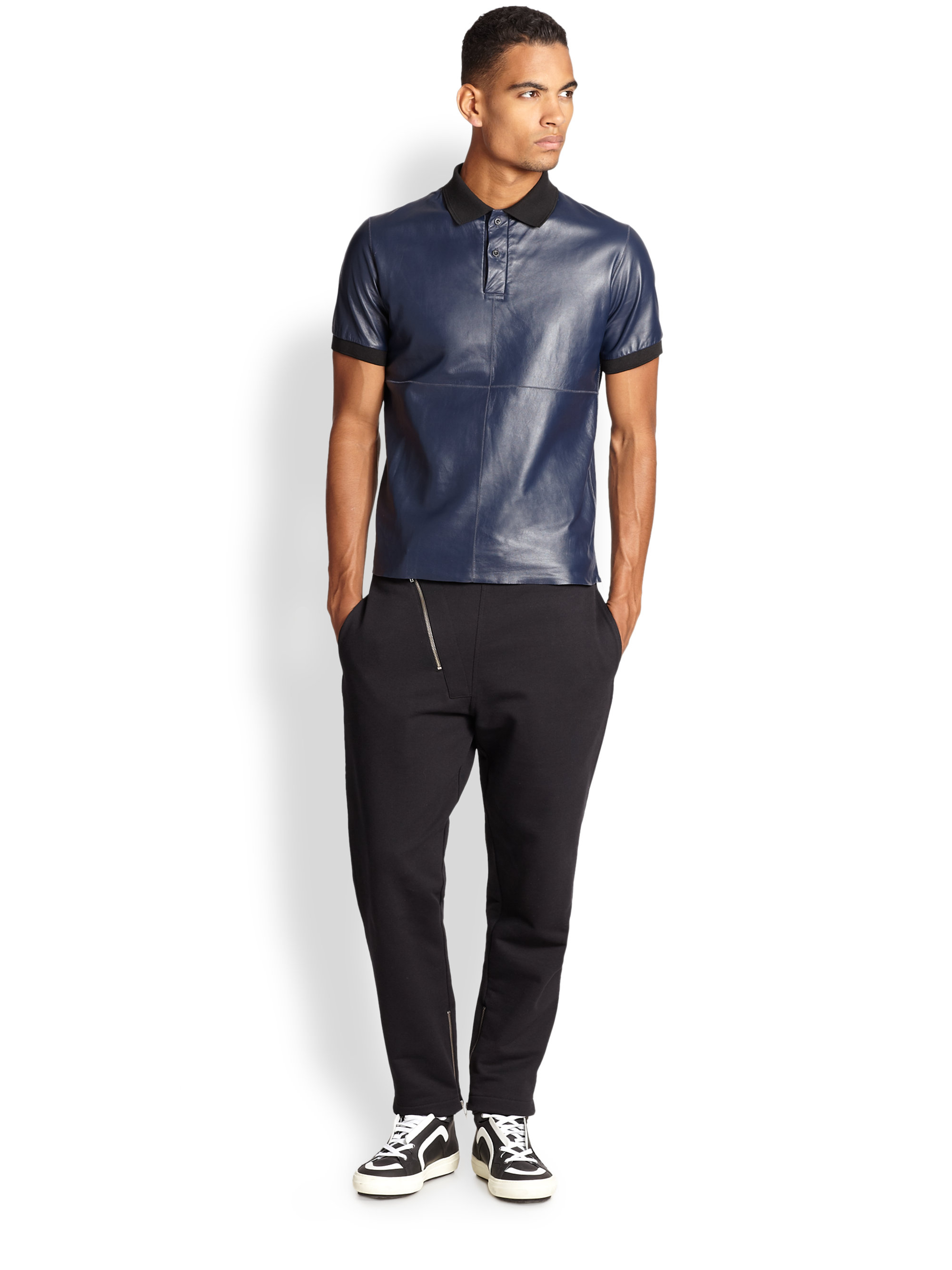 mens leather polo shirt