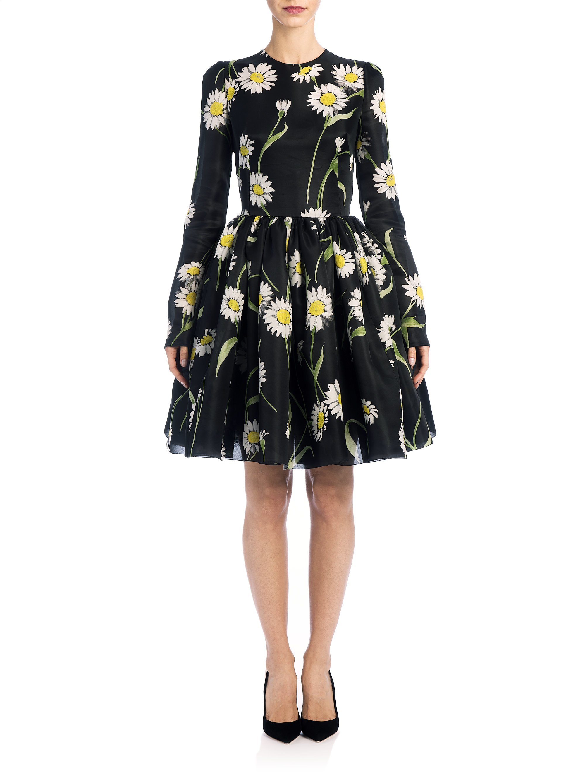 Dolce & gabbana Organza Daisyprint Dress in Black Lyst