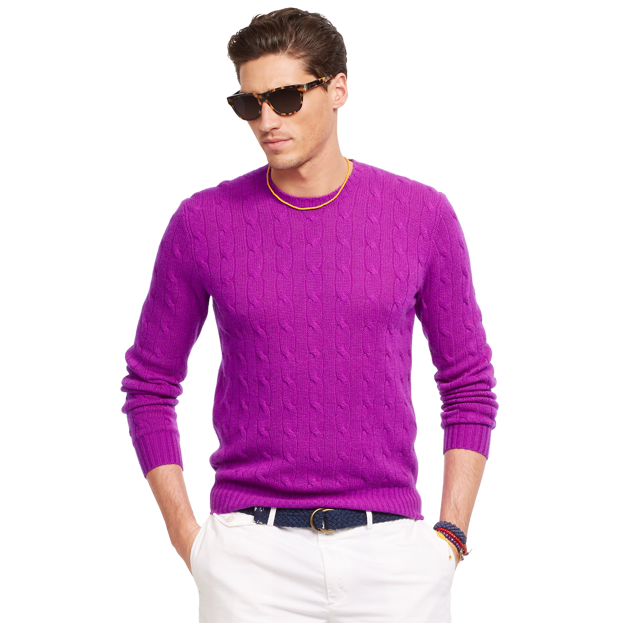 Polo ralph lauren Cable-Knit Cashmere Sweater in Purple for Men | Lyst