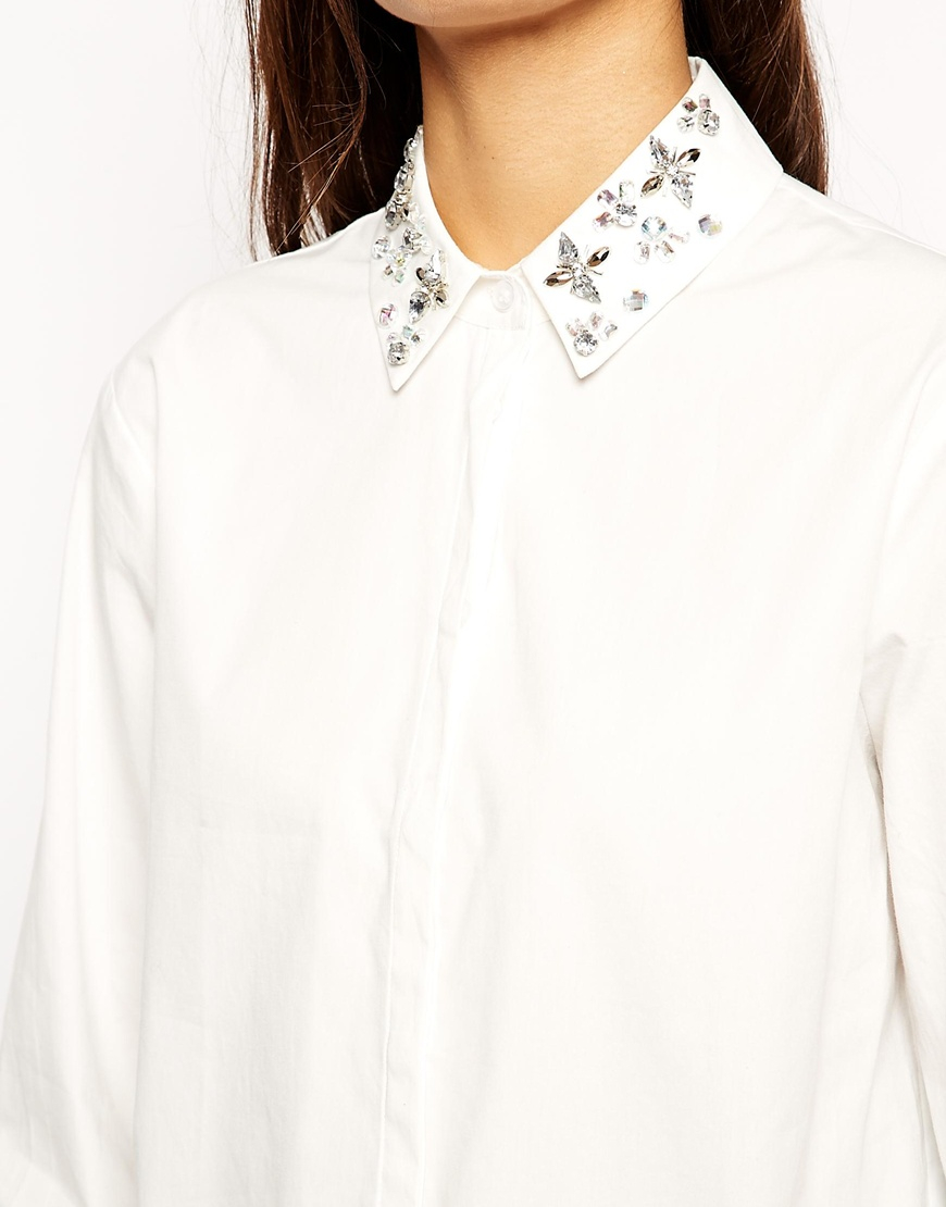 Asos Embellished Collar Shirt in White | Lyst