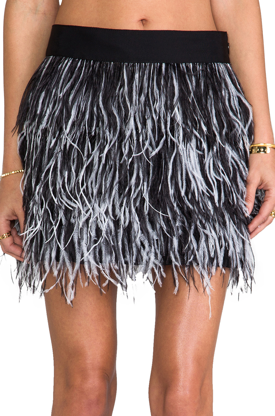 Lyst - Milly Cocktail Ostrich Fringe Skirt in Black in Gray
