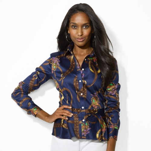 Lyst - Lauren By Ralph Lauren Bridleprint Peplum Shirt in Blue