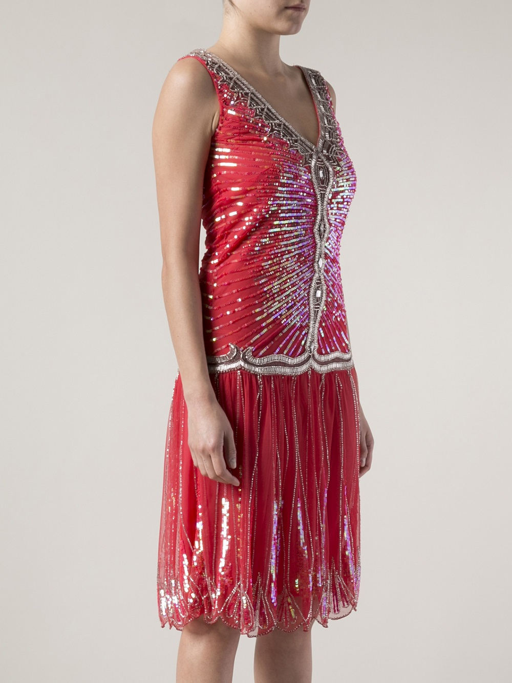red embellished gown