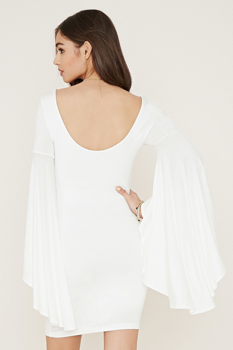 White bodycon dress long sleeve bell