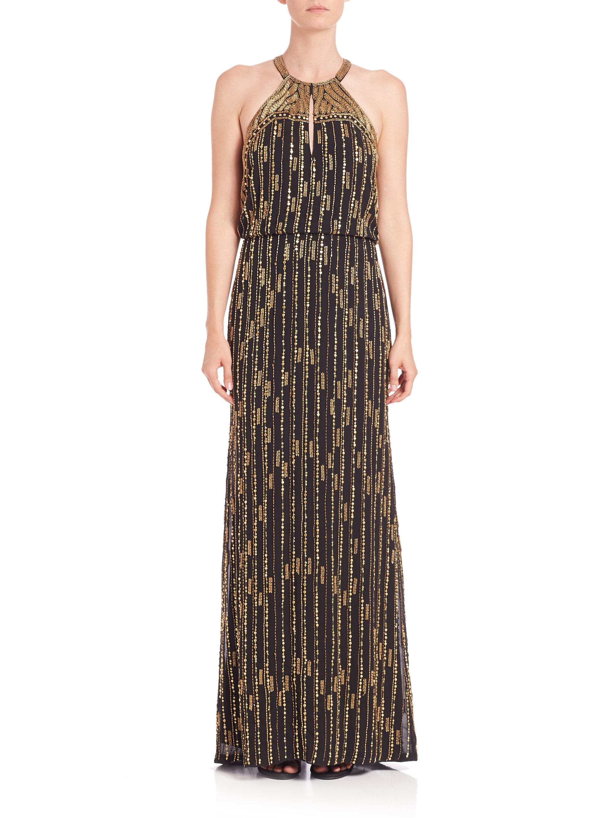 Lyst - Parker black Beaded Marceline Halterneck Gown in Black