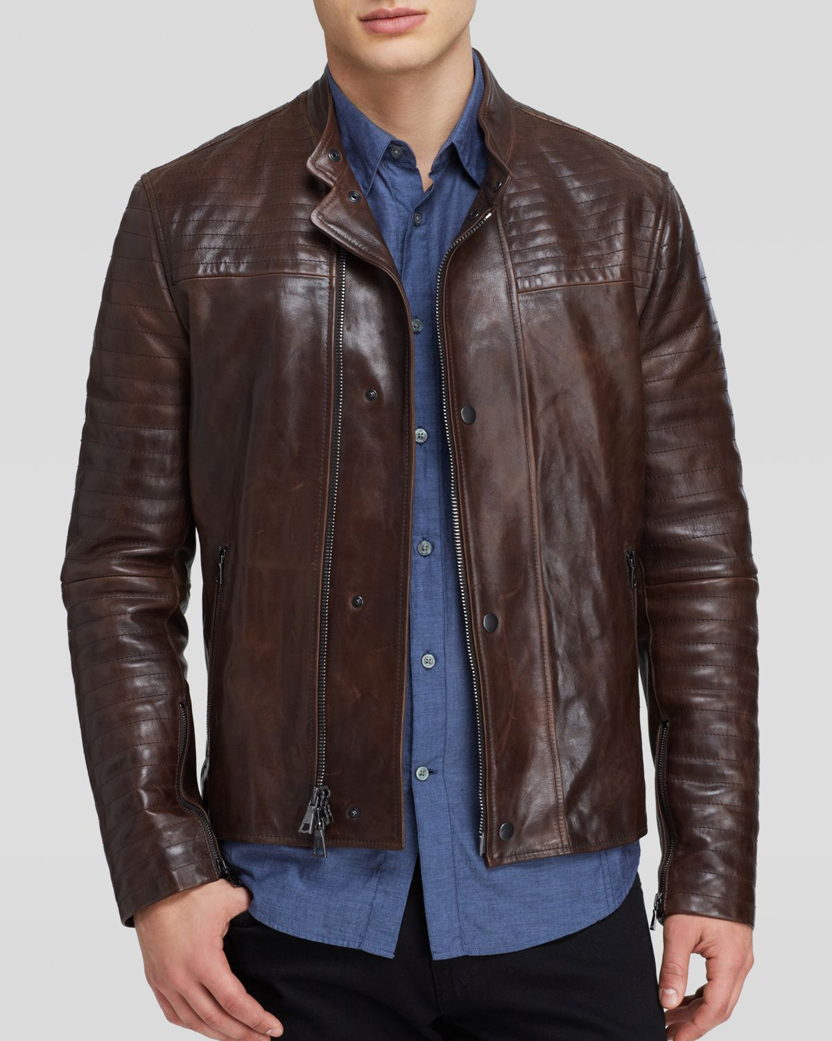 John Varvatos Collection Quilted Leather Biker Jacket In Brown For Men ...