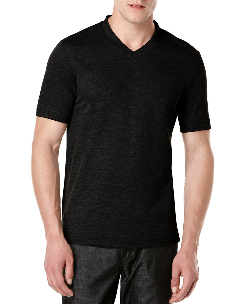 Lyst - Perry Ellis Oxford V-neck T-shirt in Black for Men