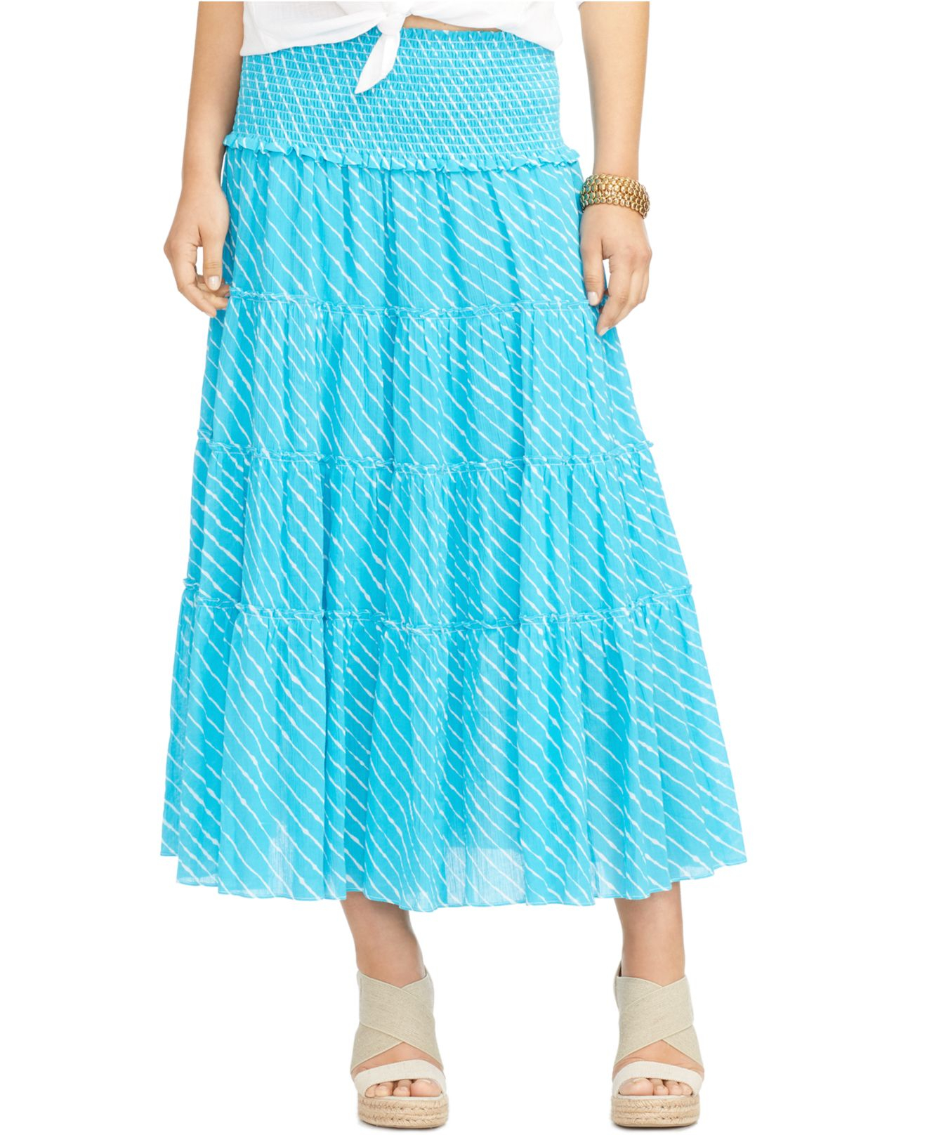 Lauren by ralph lauren Tiered Striped Skirt in Blue | Lyst