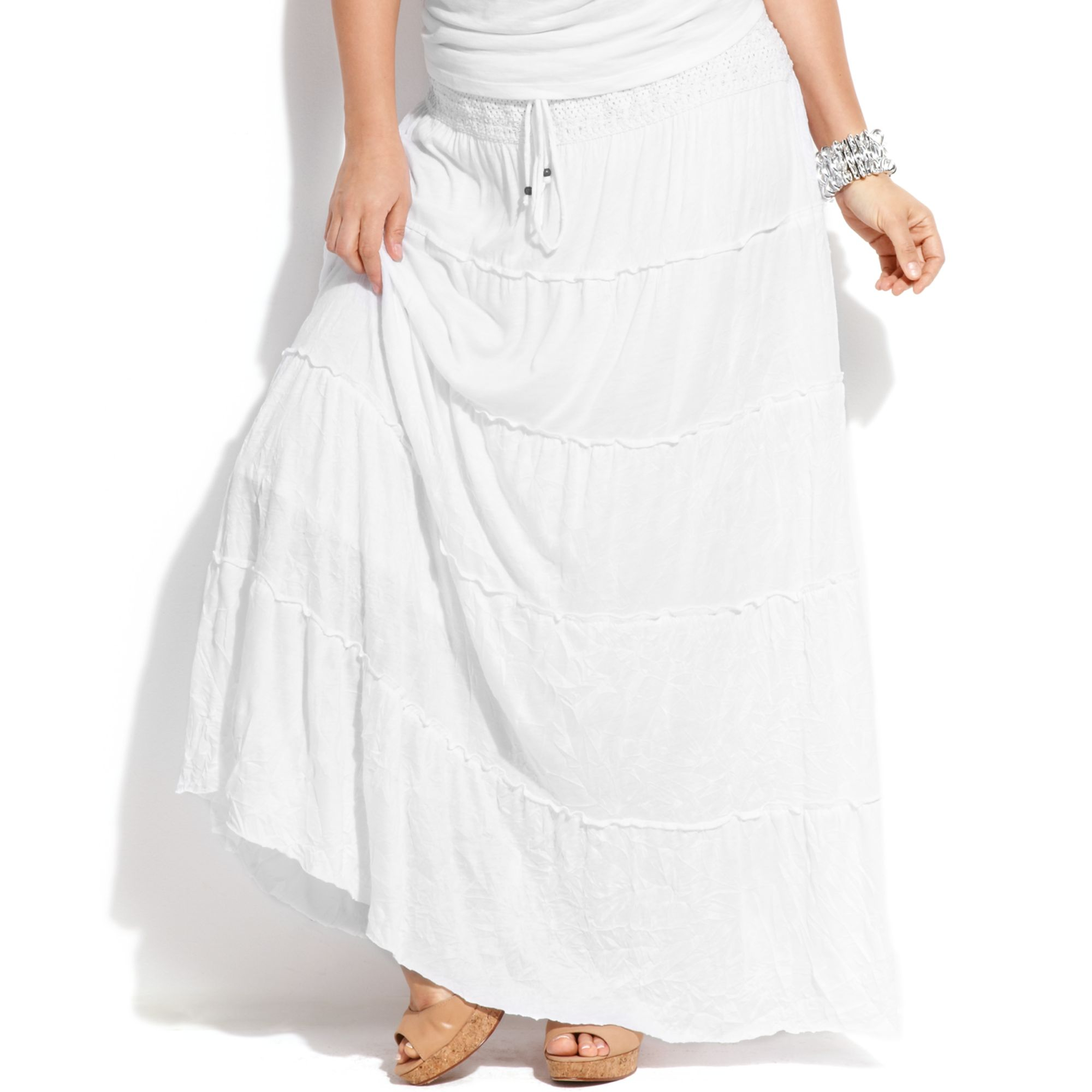 white plus size maxi skirt