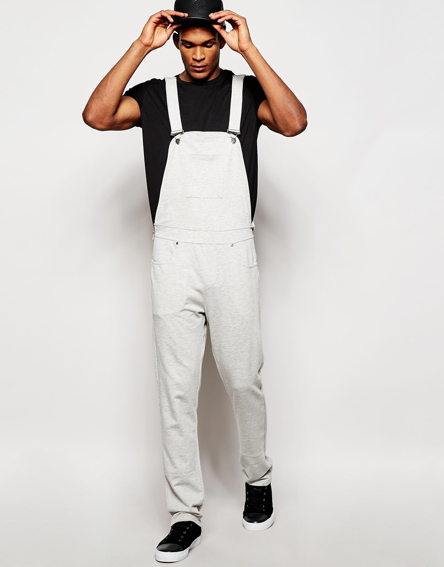 Lyst - Asos Jersey Dungarees In Light Grey in Gray for Men