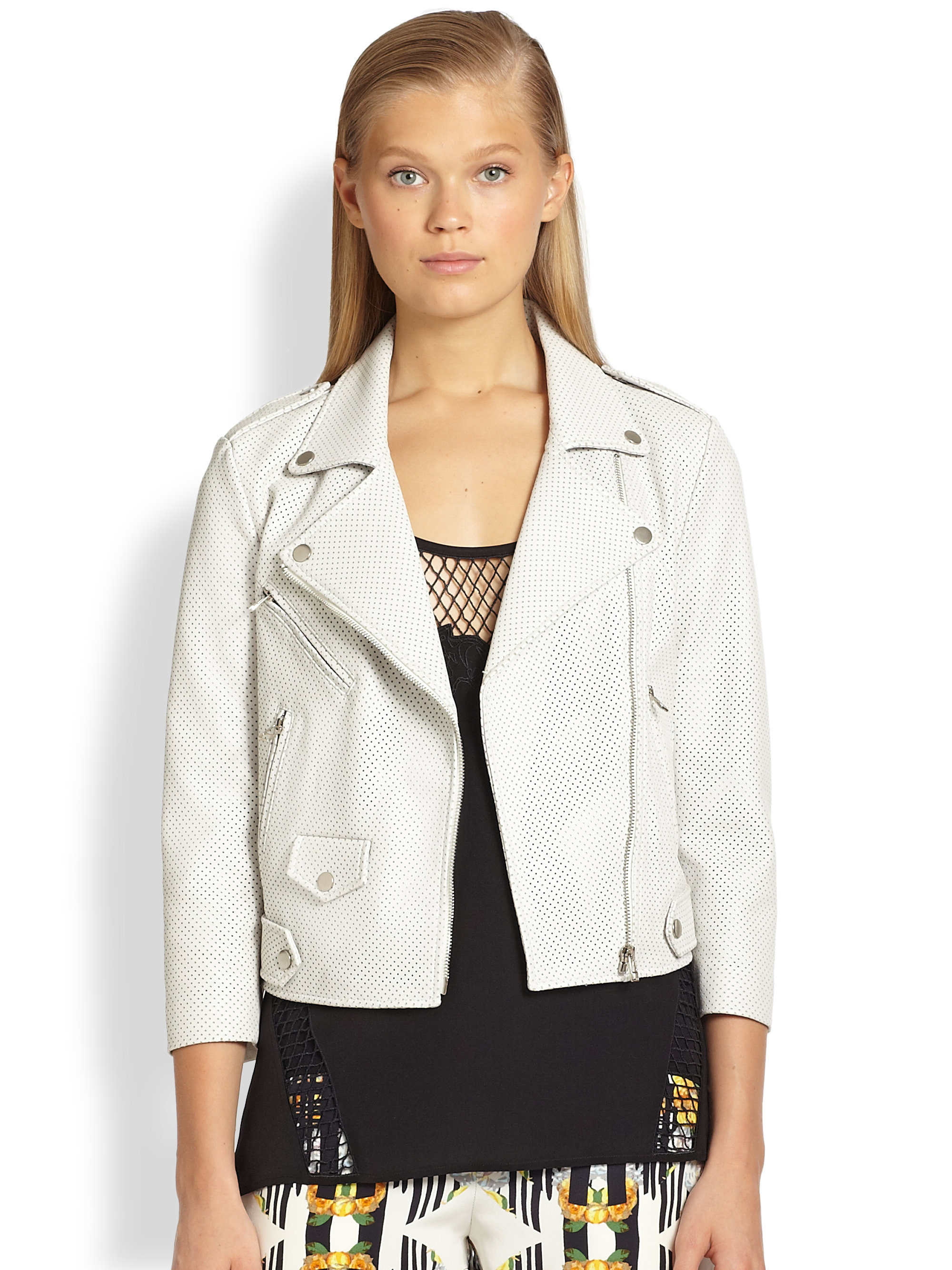Rebecca Minkoff West Perforated Leather Moto Jacket In White Lyst Gallery