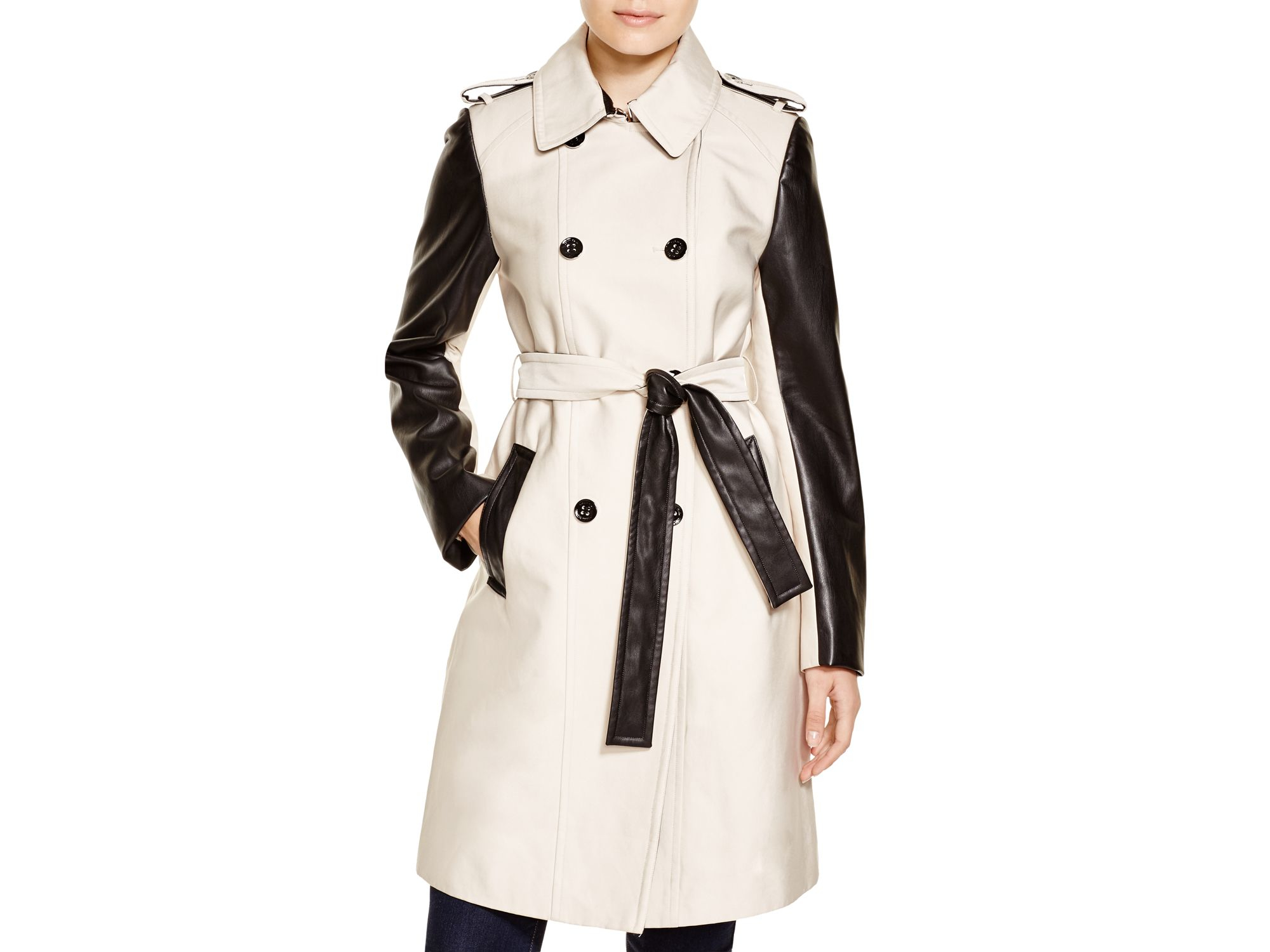 Lyst Calvin Klein Trench Coat With Fauxleather Trim in Black