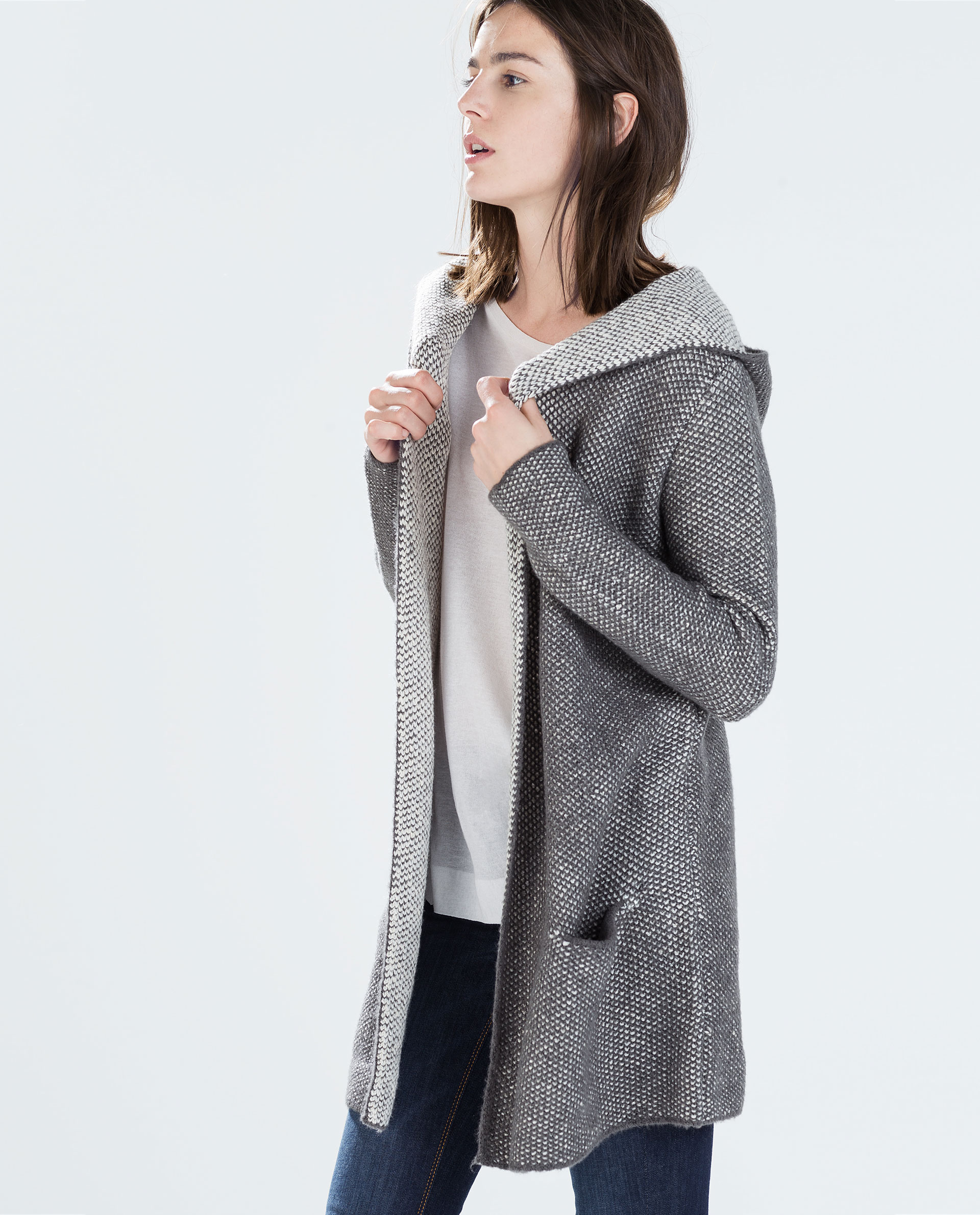 Zara Knit Hooded Cardigan in Gray Lyst