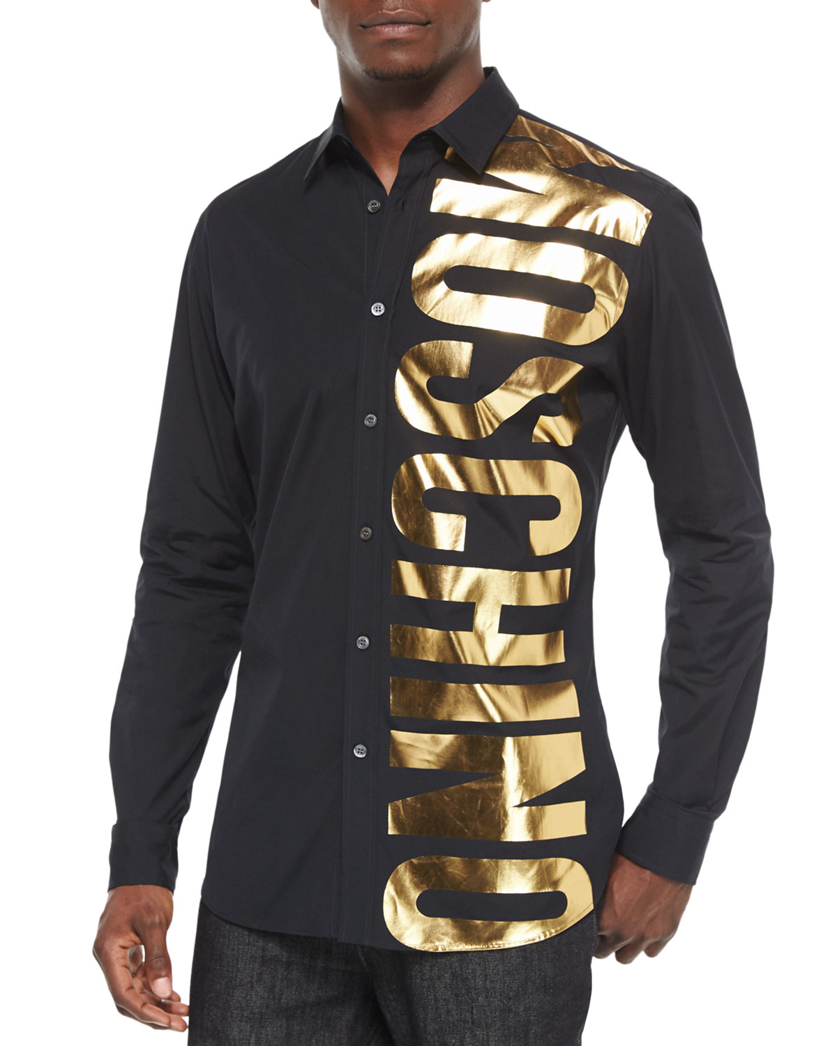 Lyst - Moschino Gold Logo Long-sleeve Shirt in Black for Men