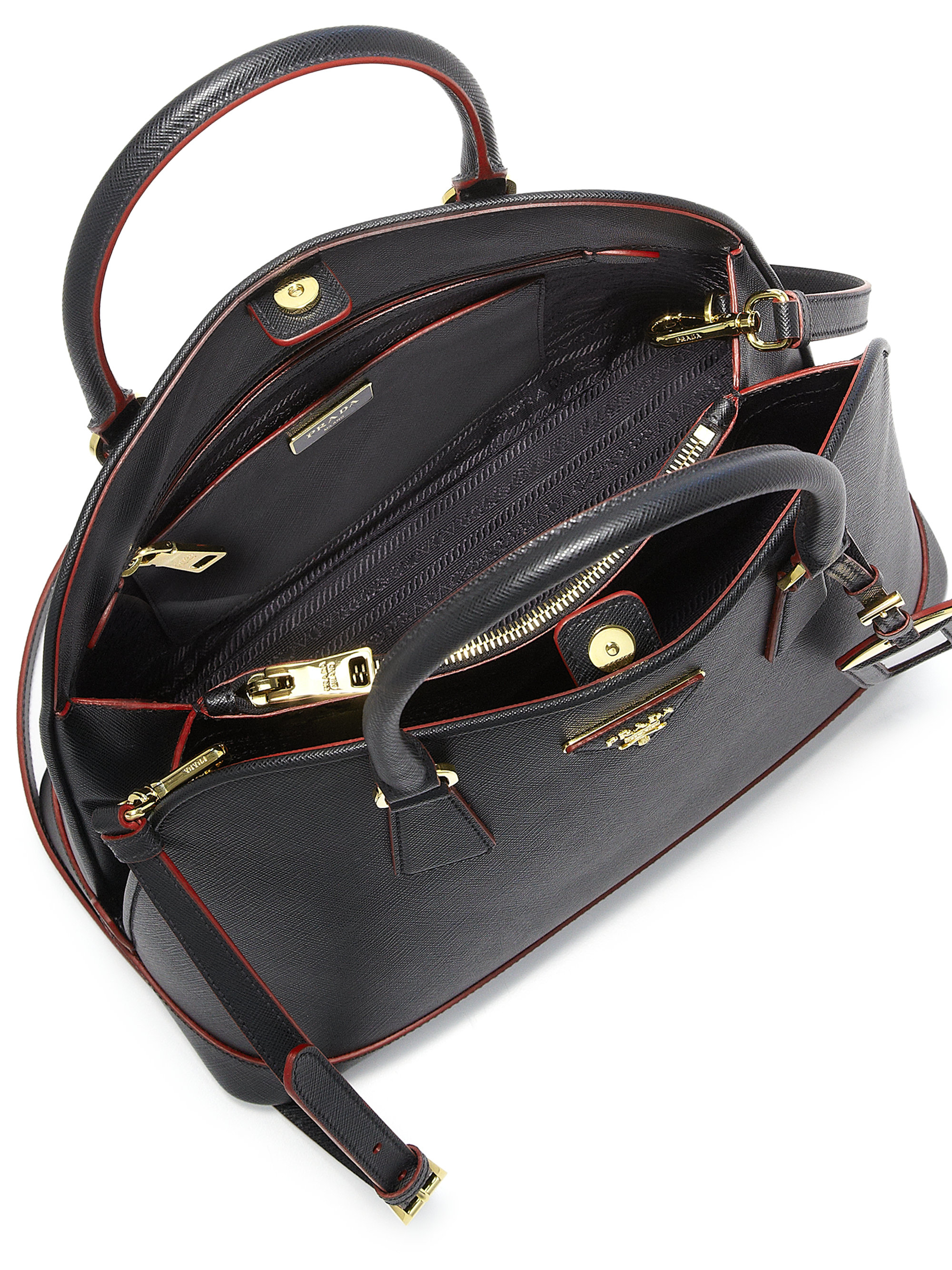 prada replica handbags wholesale - Prada Saffiano Lux Promenade Leather Satchel in Black | Lyst
