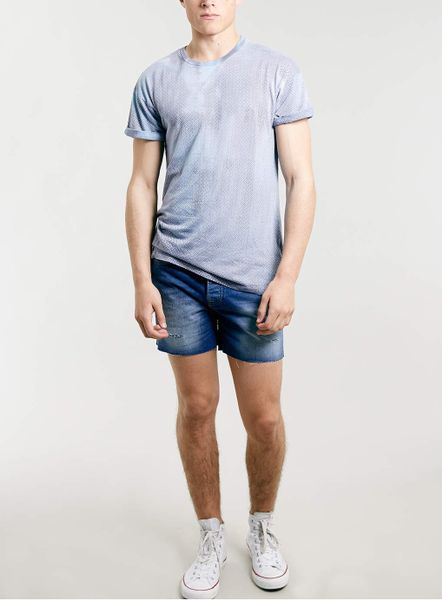 Topman Mid Wash Cut Off Denim Short in Blue for Men | Lyst