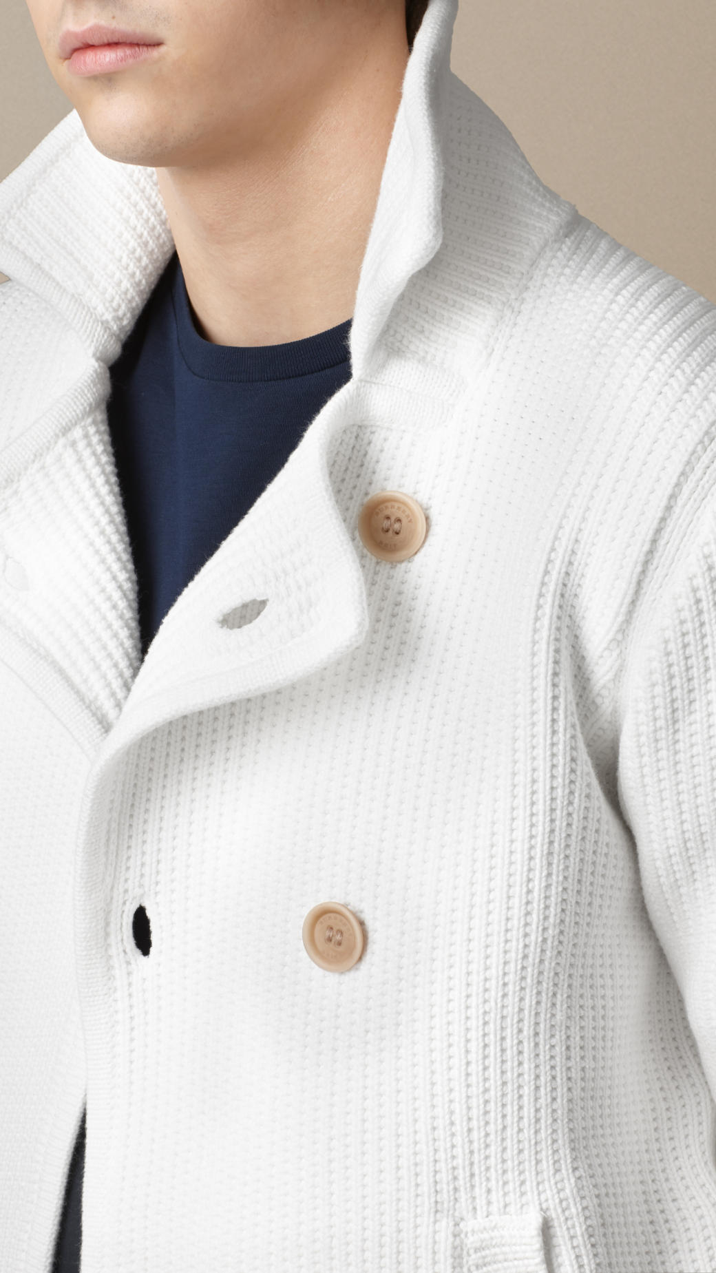 Lyst - Burberry Textured Knit Cotton Pea Coat in White for Men