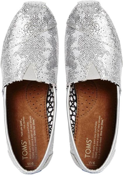 Toms Classic Silver Glitter Flat Shoes in Silver | Lyst