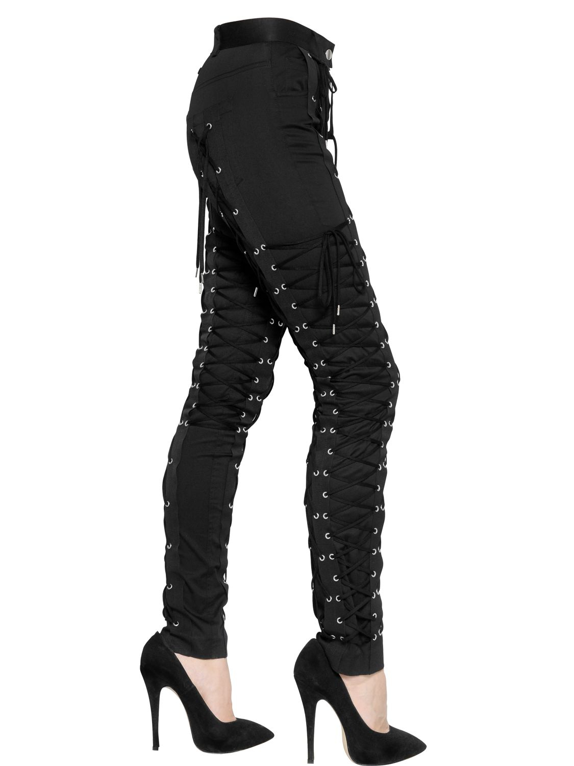 Jean paul gaultier Lace-up Cotton Stretch Pants in Black for Men | Lyst
