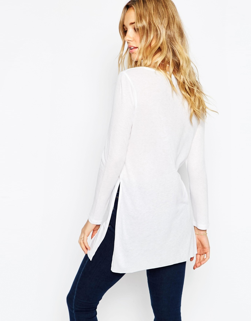 Lyst - Asos Longline Top With Side Splits And Long Sleeves in White