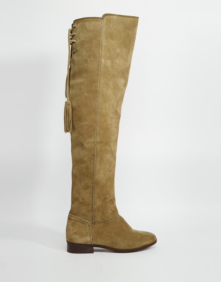 Asos Kitch Suede Over The Knee Boots in Khaki | Lyst