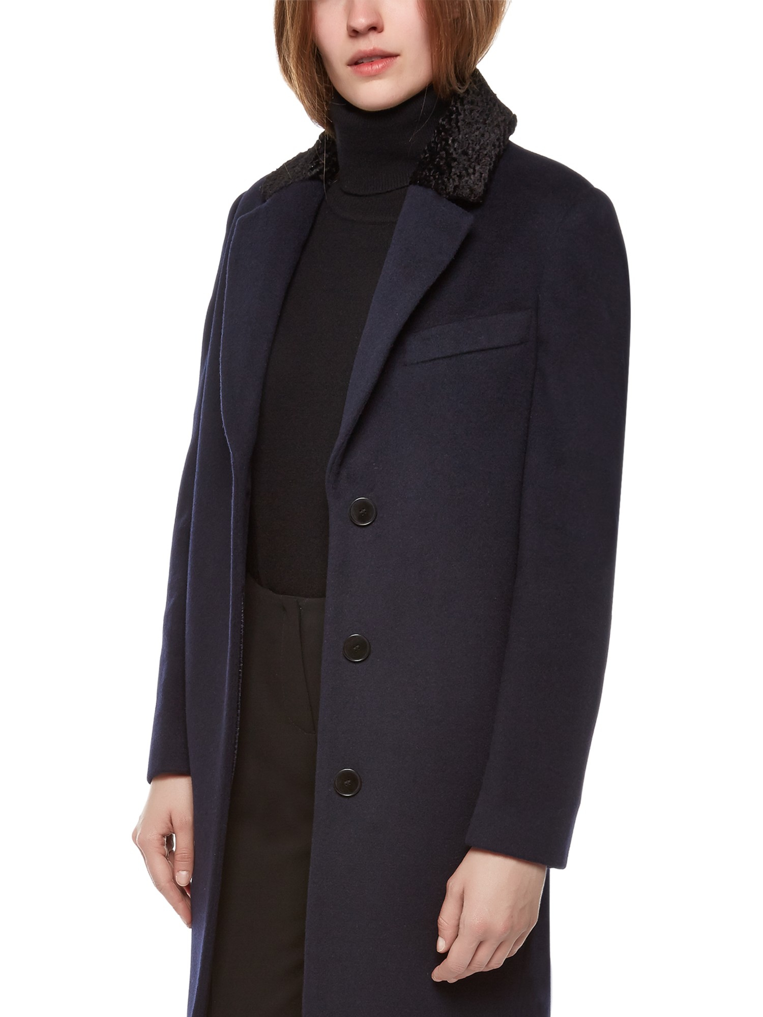 Jaeger Faux Astrakhan Collar Coat in Blue (Midnight Blue) | Lyst
