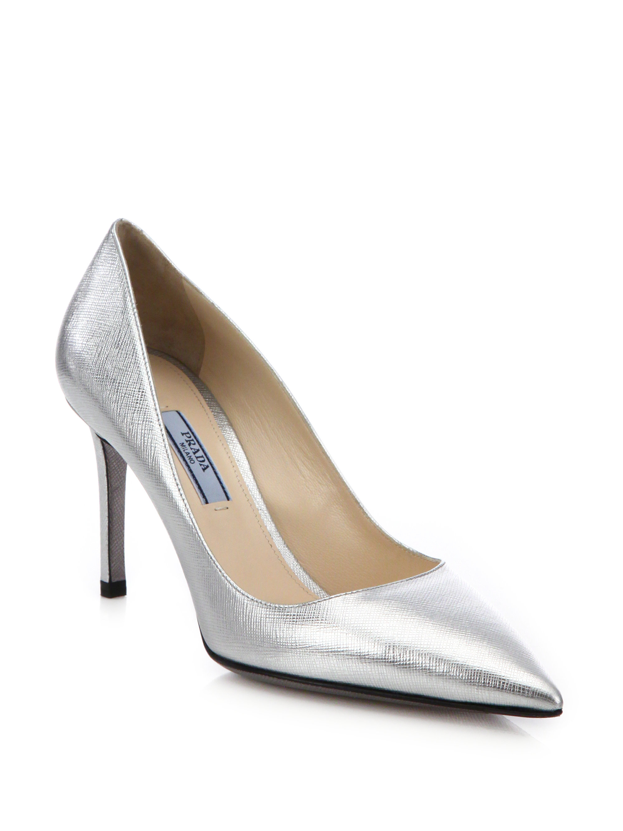 Lyst - Prada Metallic Saffiano Leather Pumps in Metallic