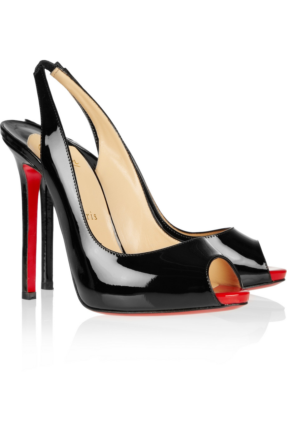 Lyst - Christian louboutin Patent Leather Slingbacks in Black
