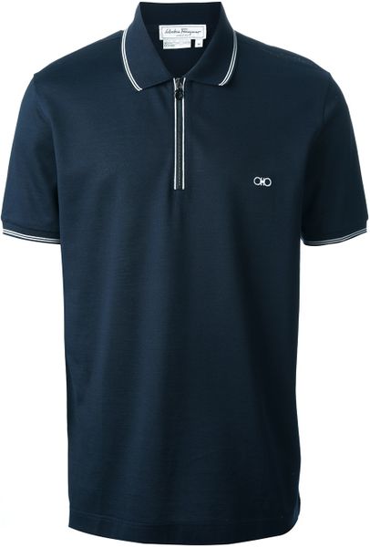 Ferragamo Contrast Trim Polo Shirt in Black for Men | Lyst