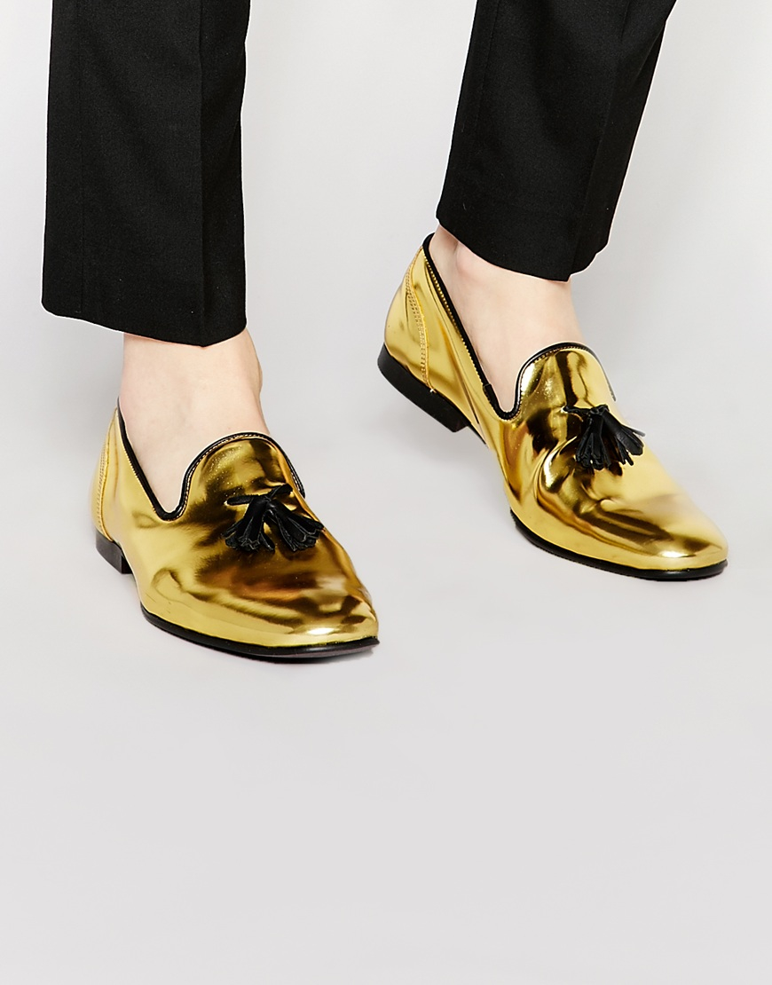 Lyst Asos Tassel Loafers In Metallic Gold Leather In Metallic For Men 5140