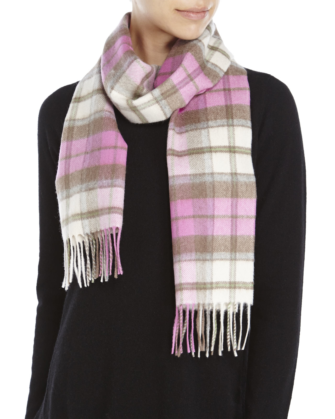 Lyst Johnstons Pink Plaid Cashmere Scarf in Pink