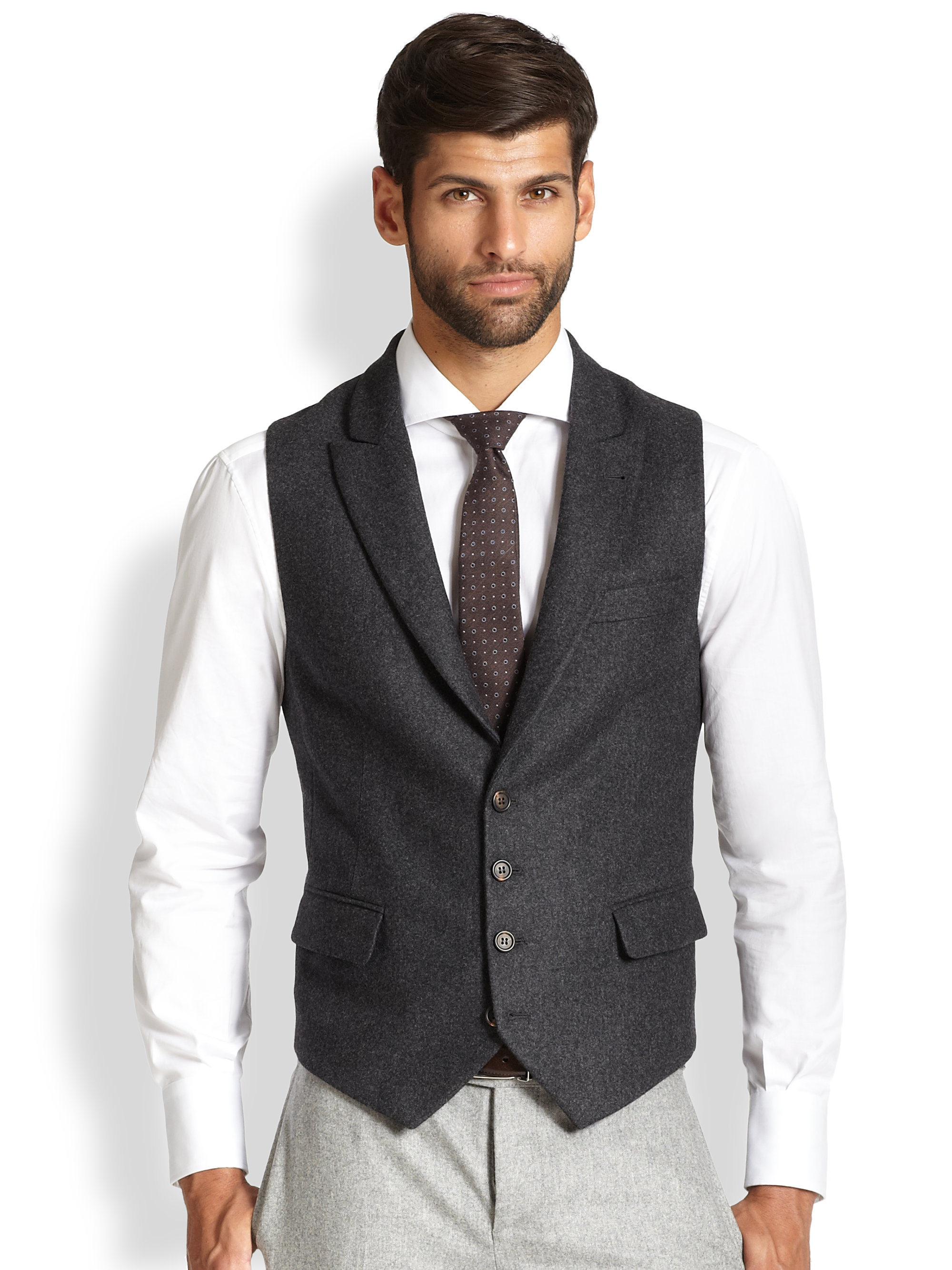 brunello cucinelli peaked lapel wool vest in gray for brunello cucinelli peaked lapel wool vest in gray for