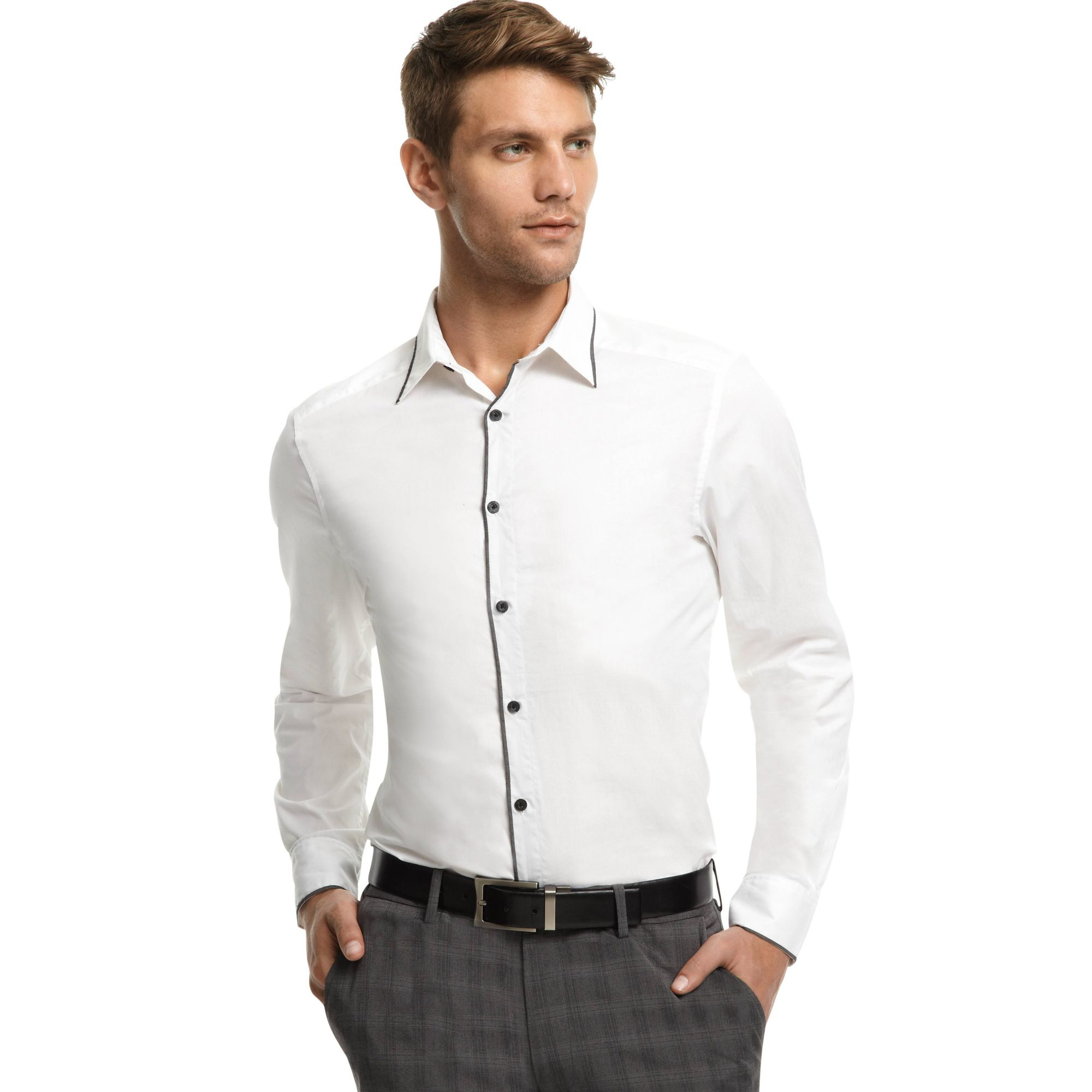 Lyst - Kenneth cole reaction Long Sleeve Dressy Contrast Trim Shirt in ...