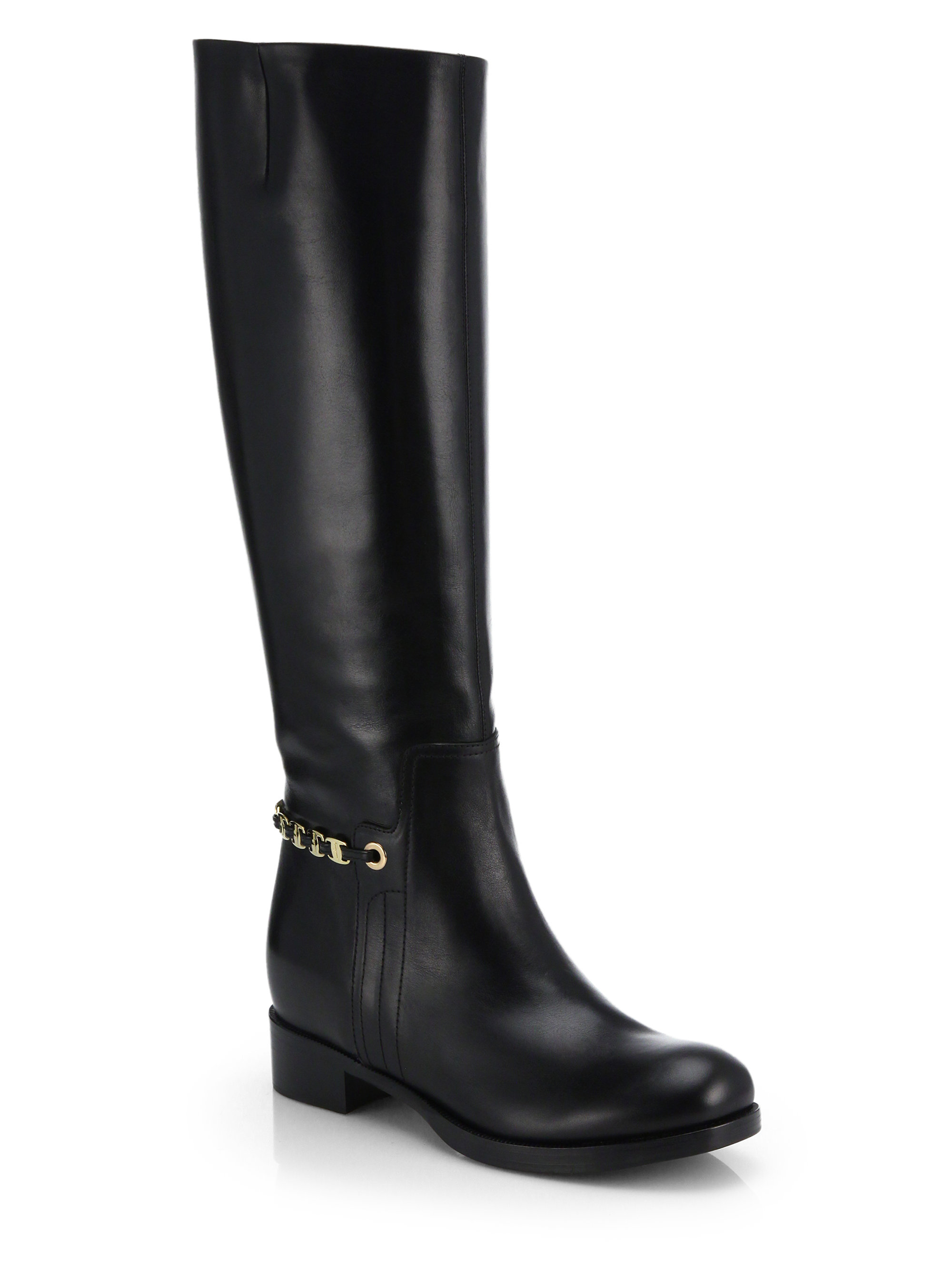 Lyst - Ferragamo Nando Chain-Trimmed Leather Boots in Black