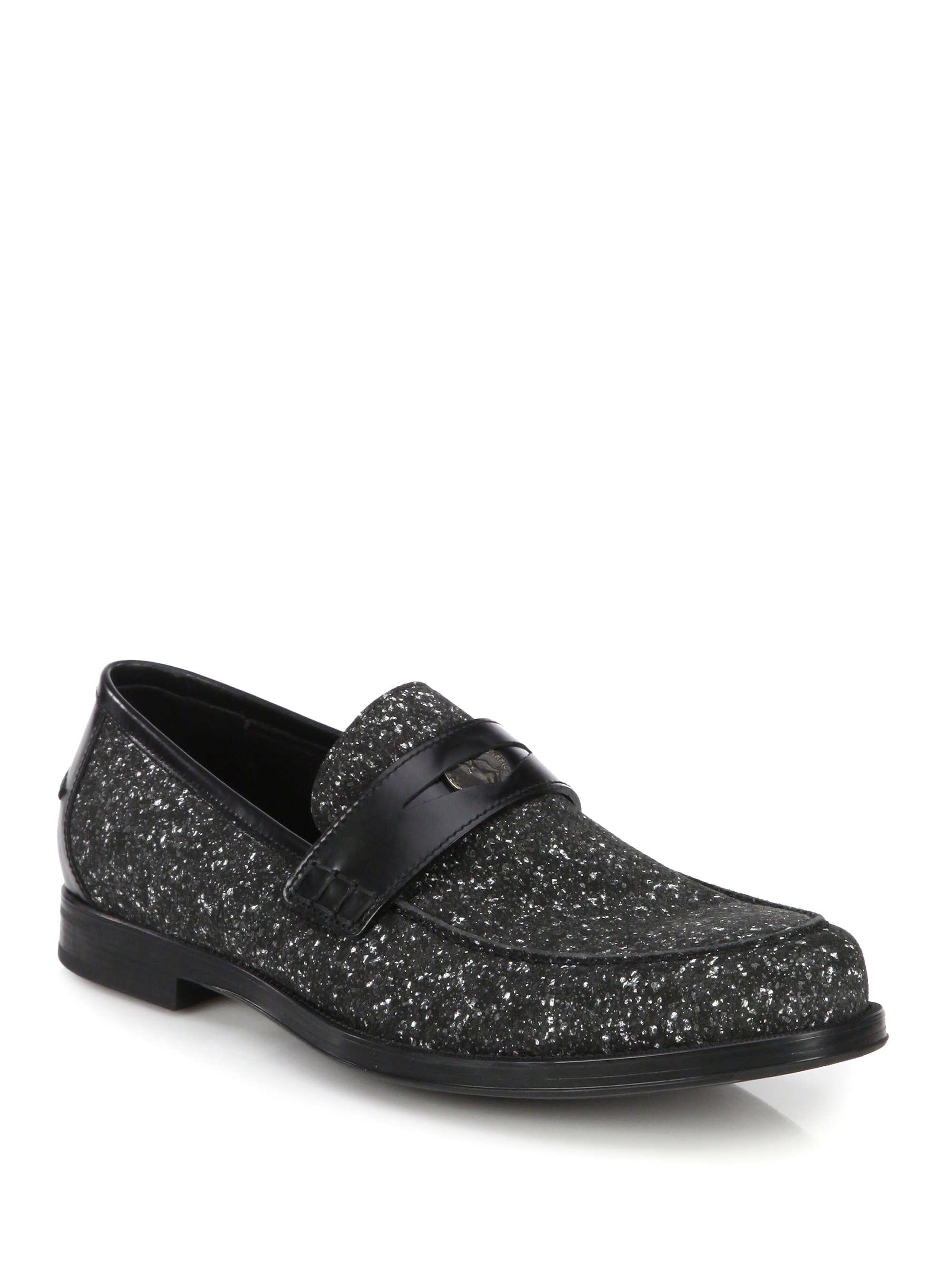 Jimmy Choo Speckled Leather Penny Loafers In Gray For Men Steel Grey