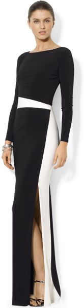 Lauren By Ralph Lauren Long-Sleeve Colorblocked Gown in Black | Lyst