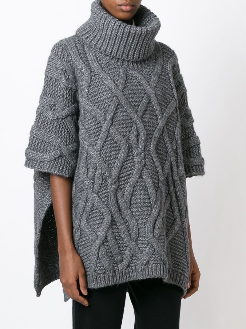 Woolrich Cable Knit Poncho in Gray Lyst