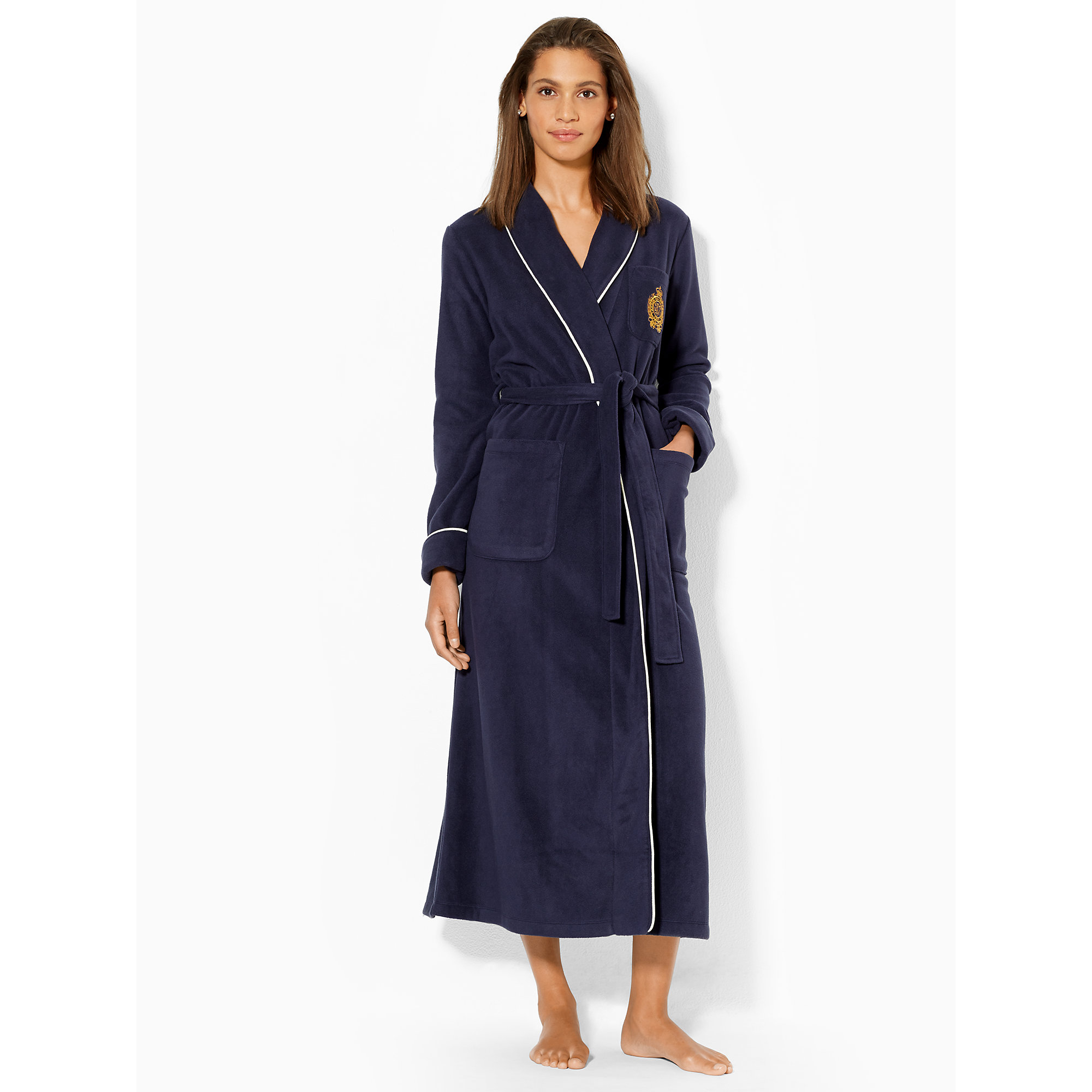 Lauren by ralph lauren Long Fleece Shawl-collar Robe in Blue | Lyst