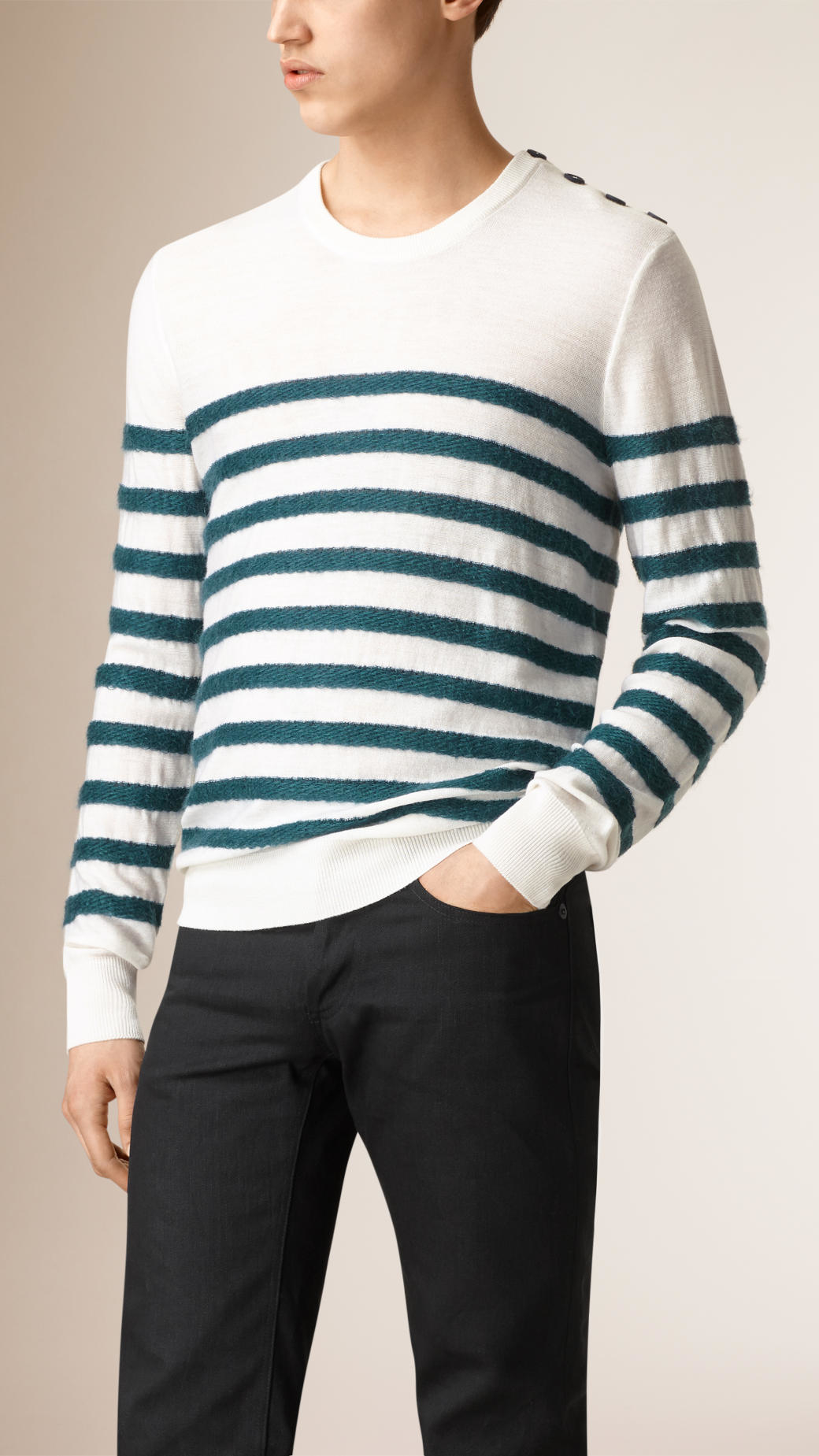 Lyst - Burberry Breton Stripe Wool Mohair Sweater in Green for Men