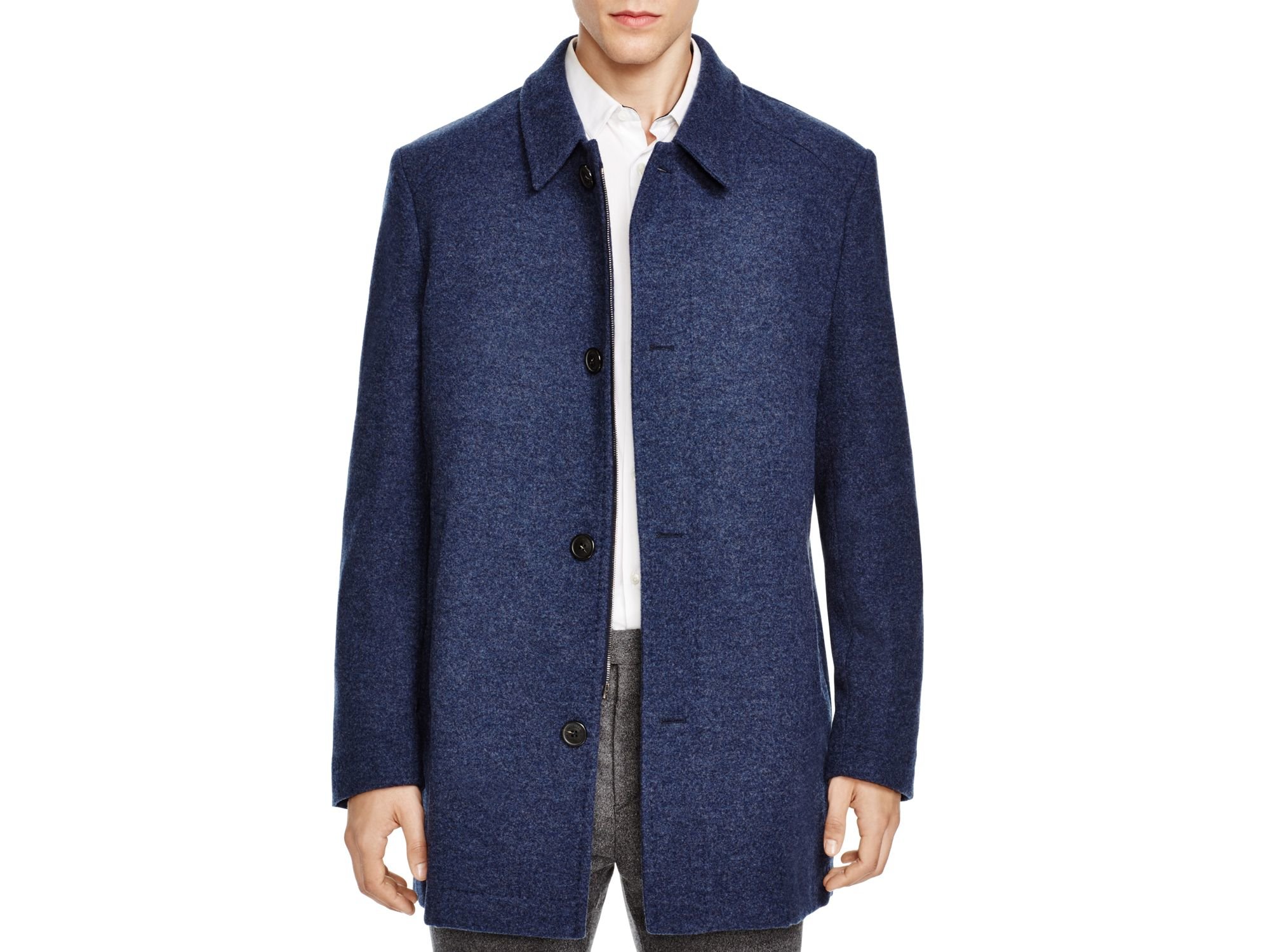 Corneliani Solid Wool/cashmere Car Coat in Blue for Men | Lyst