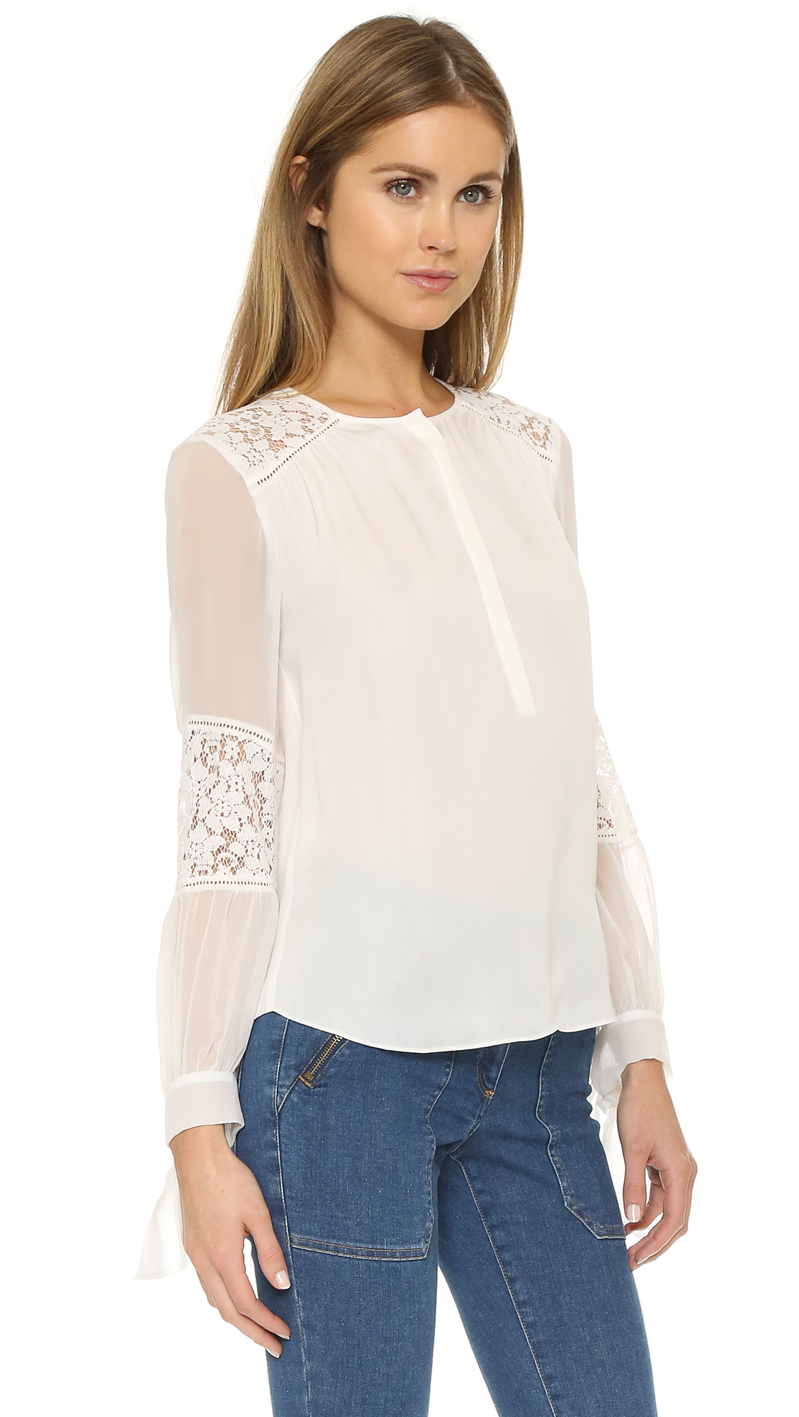 Rebecca taylor Silk & Lace Blouse in White | Lyst